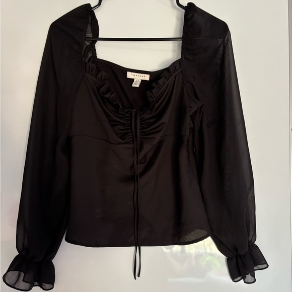 Topshop Black Ruched Ruffled Blouse - Picture 1 of 3